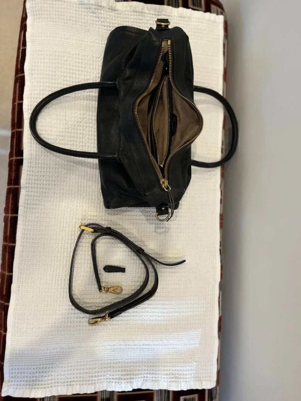 Black Leather Maiyet Bag with Detachable Shoulder Strap
